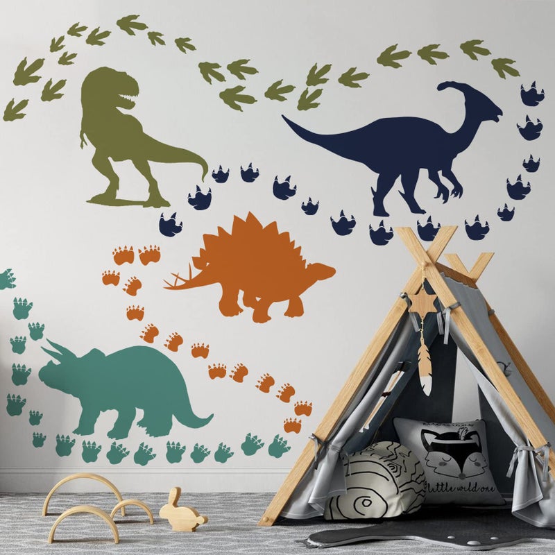 Mfault Dinosaur Footprints Wall Decals Stickers  Boys Dino Feet Tracks Paw Prints Nursery Decorations Baby Bedroom Playroom Art  Watercolor Animal Toddler Kids Room Decor Gift - Image 4